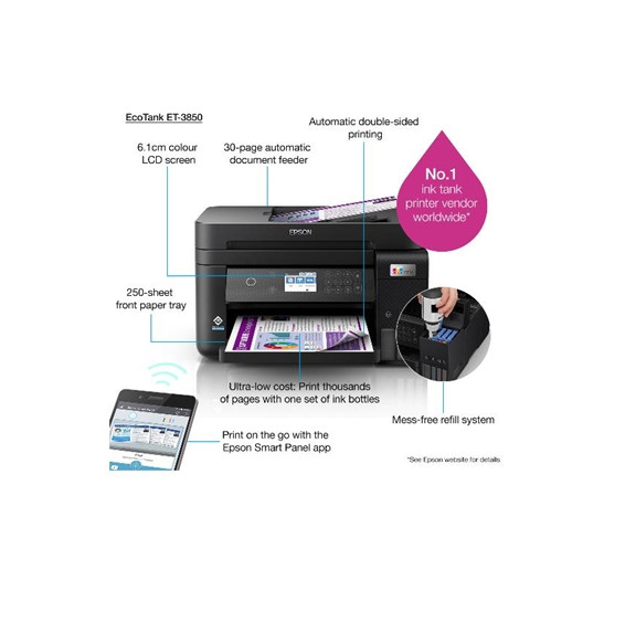  12.573 STAMPANTE EPSON MFC INK ECOTANK ET-3850 C11CJ61402 A4 33P 3IN1 ST