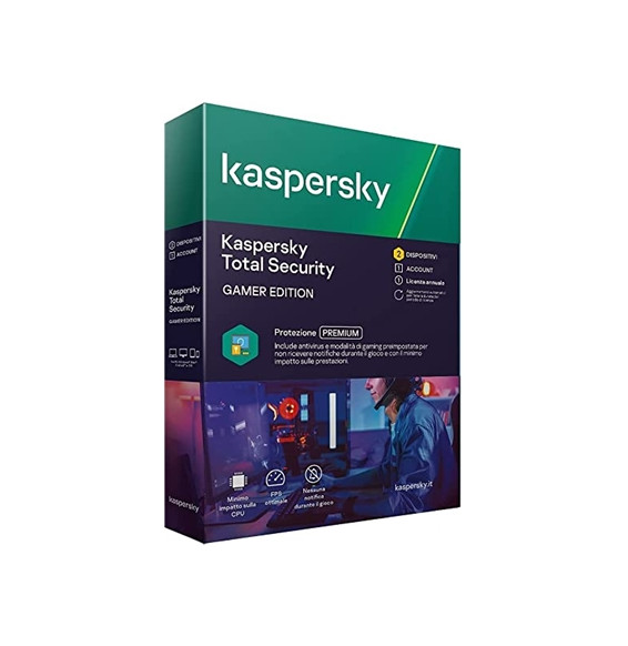  59.9730 KASPERSKY BOX TOTAL SECURITY GAMER MODE - 2USER X PC/MAC/ANDROID